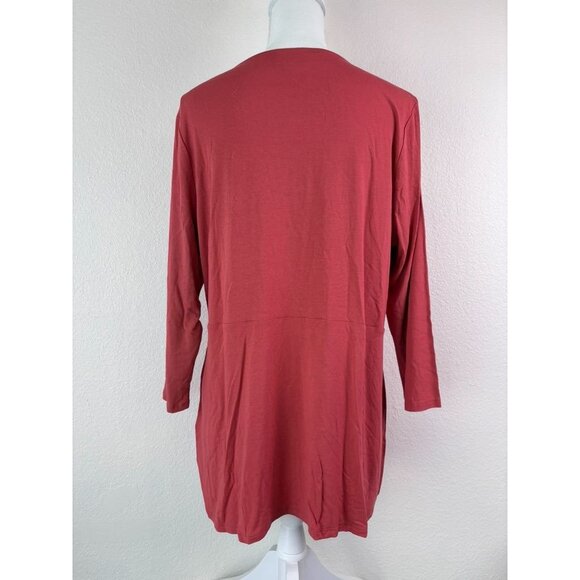 J. Jill women's large coral pink 3/4 sleeve faux wrap style tunic stretch top - Picture 3 of 5